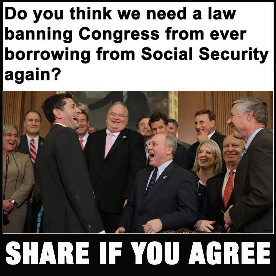 Political, Reagan, InternetMyths2 boomer memes Political, Reagan, InternetMyths2 text: Do you think we need a law banning Congress from ever borrowing from Social Security again? SHARE IF YOU AGREE 