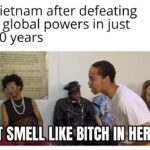 History Memes History, Vietnam, Vietnamese, China, Khmer Rouge, USA text: Vietnam after defeating 3 global powers in just 30 years IT SMELL LIKE BITCH  History, Vietnam, Vietnamese, China, Khmer Rouge, USA