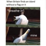 other memes Funny, India, British, America, USA, Brit text: When Britain finds an island without a flag on it *greathe in* mine  Funny, India, British, America, USA, Brit