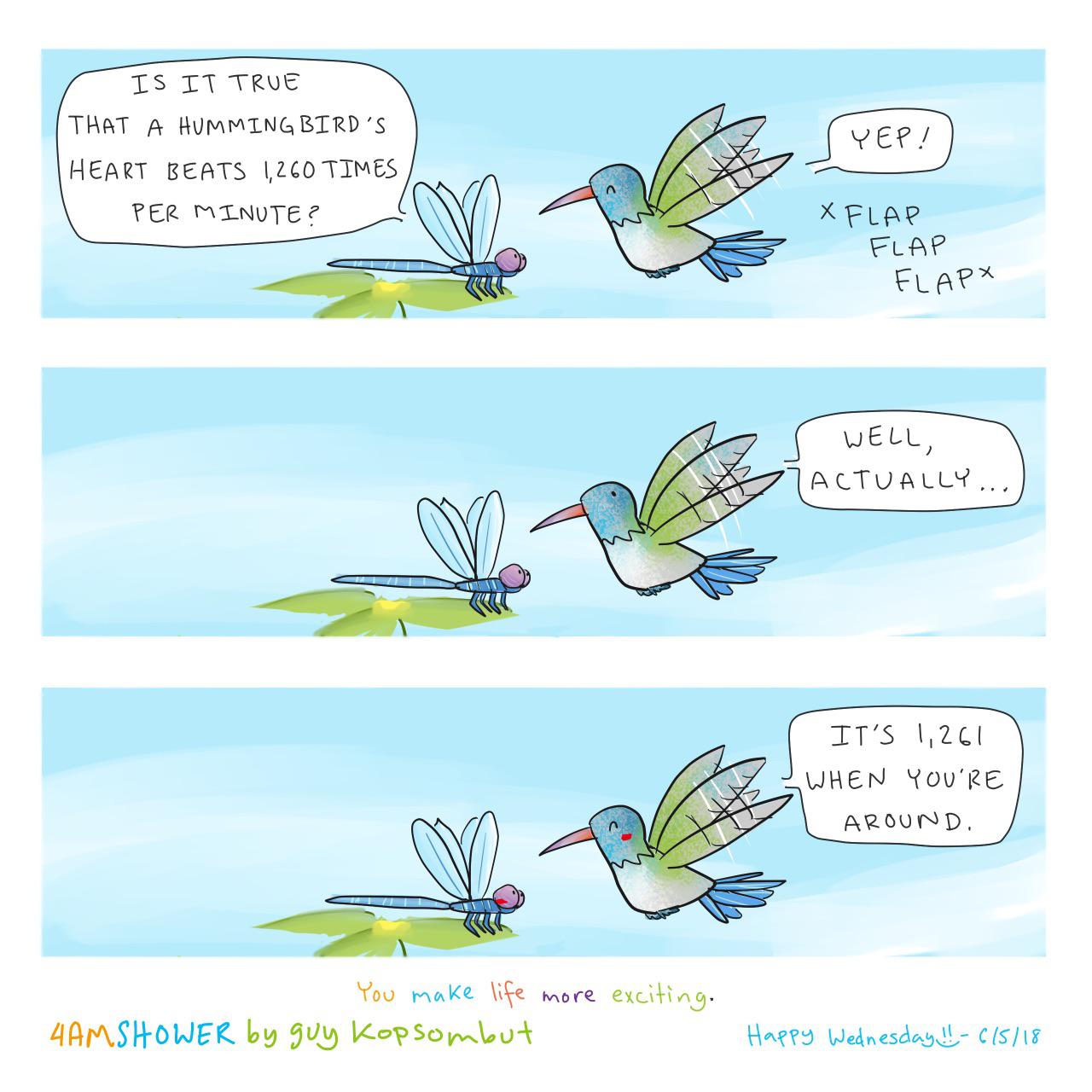 You make my heart flutter (from guykopsombut), Shower, Instagram Comics You make my heart flutter (from guykopsombut), Shower, Instagram text: 1 S T gue A HUMMING BIRD 'S HEART g€hTs I,ZCOTIMES YOO 4AnShOWE( by 