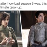Game of thrones memes Game of thrones, Bran, Vale, Sean Astin, Sam, Neville Longbottom text: No matter how bad season 8 was, this was the ultimate glow-up: d i, mematic 