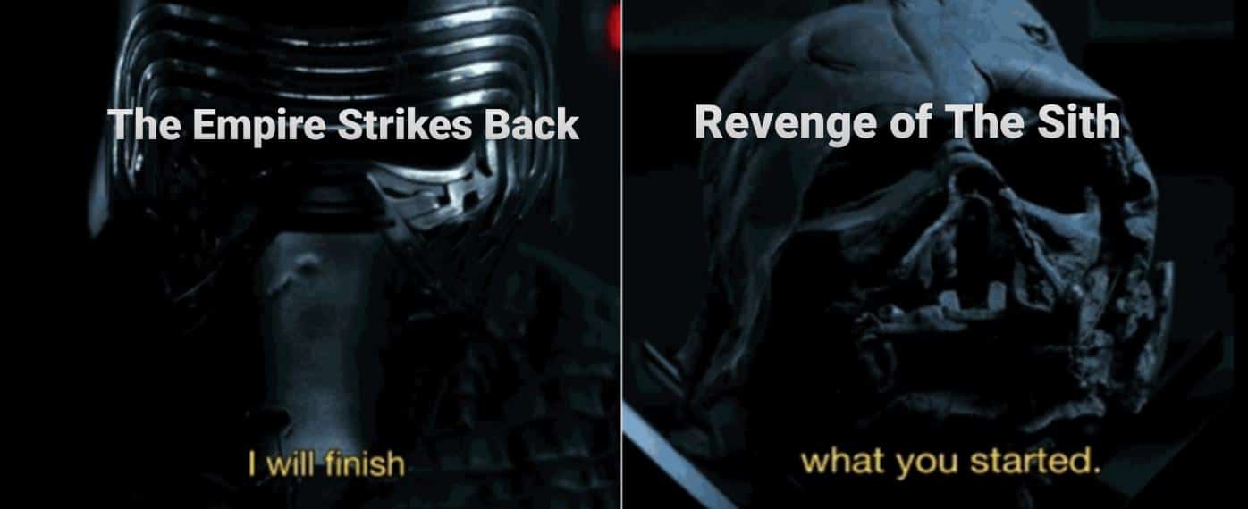 Sequel-memes, ROTJ, Star Wars, Rotten Tomatoes, ROTS, Jedi Star Wars Memes Sequel-memes, ROTJ, Star Wars, Rotten Tomatoes, ROTS, Jedi text: e Empire-Strikes ack I will-finish Revenge of The Sith what you started. 