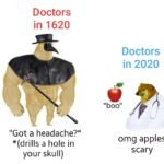 other memes Funny, Doge text: Doctors in 1620 "Got a headache?" *(drills a hole in your skull) Doctors in 2020 "boo" omg apples scary  Funny, Doge