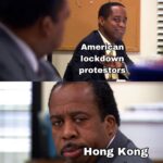 Dank Memes Dank, Hong Kong, American, China, Pepe, Chinese text: American lockdown protestors Hong Kong protestors  Dank, Hong Kong, American, China, Pepe, Chinese