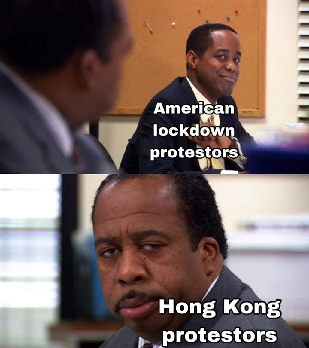 Dank, Hong Kong, American, China, Pepe, Chinese Dank Memes Dank, Hong Kong, American, China, Pepe, Chinese text: American lockdown protestors Hong Kong protestors 
