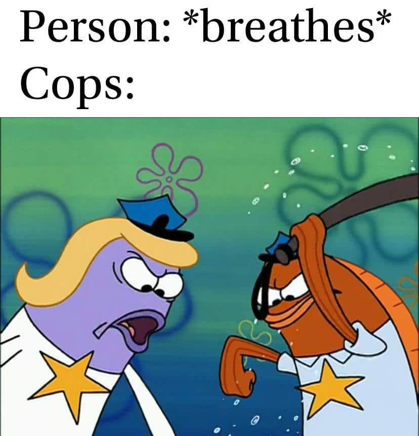 Spongebob,  Spongebob Memes Spongebob,  text: Person: *breathes* Cops: cv 