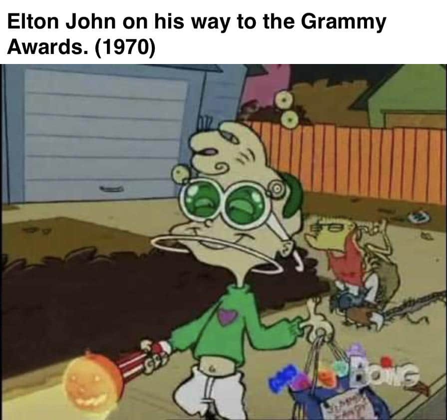 History, Grammy Awards, Elton John History Memes History, Grammy Awards, Elton John text: Elton John on his way to the Grammy Awards. (1970) 