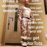 Political Memes Political, Kaepernick, Tots, Qaeda text: "ow to create a dooestic te ori t One part che picked Constitution- One part erry pick Bible part Il le idiot d guns 