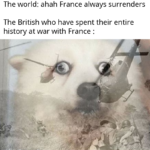 History Memes History, France, French, Britain, British, Hitler text: The world: ahah France always surrenders The British who have spent their entire history at war with France : omadéÄMith rherhatic.  History, France, French, Britain, British, Hitler