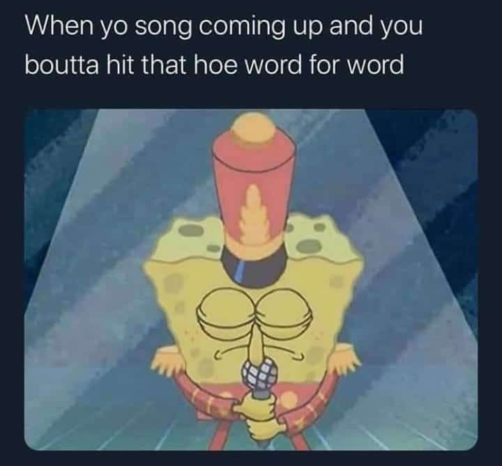 Spongebob, No Spongebob Memes Spongebob, No text: When yo song coming up and you boutta hit that hoe word for word 