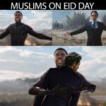 Avengers Memes Thanos, Eid Mubarak text: MUSLIMS ON ED DAY  Thanos, Eid Mubarak