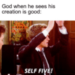 Christian Memes Christian,  text: God when he sees his creation is good: SELF FIV!  Christian, 