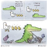 Comics The gator is around.,  text: Mom, the alligator (s around us! @chow hon I feel so scared! Buddy Gator  The gator is around., 