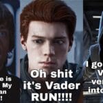 Star Wars Memes Anakin-skywalker, Vader, Fallen Order, Jedi, Star Wars, PS2 text: I know there is still good in My father. I can save him! Ohshit it