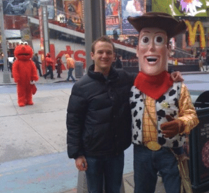 Elmo looking at man and Woody IRL meme template
