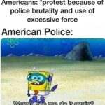 Spongebob Memes Spongebob,  text: Americans: *protest because of police brutality and use of excessive force American Police: - me db Mt €6Efi7ilQ  Spongebob, 