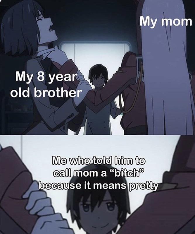Anime, Good Anime Memes Anime, Good text: My mom My 8 year old brother Me who told him to call mom a 