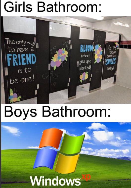 Cringe, Windows, Pee, PERIOD BLOOD ON THE WALLS, Nazi cringe memes Cringe, Windows, Pee, PERIOD BLOOD ON THE WALLS, Nazi text: Girls Bathroom: The onb w', to be one planted! Boys Bathroom: Windows 