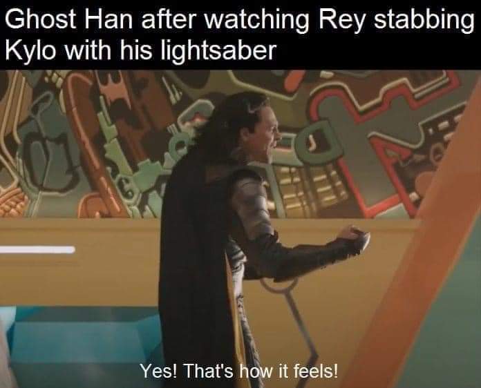 Sequel-memes,  Star Wars Memes Sequel-memes,  text: Ghost Han after watching Rey stabbing Kylo with his lightsaber Yes! That's o' it feels! 