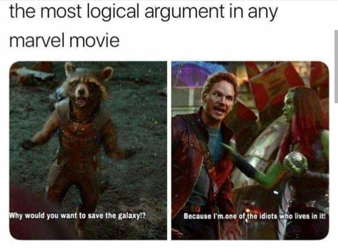Funny, Gamora, Quill, Thanos, FBI, Drax other memes Funny, Gamora, Quill, Thanos, FBI, Drax text: the most logical argument in any marvel movie 