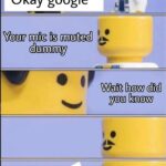 other memes Funny, Google, Zoom, Ugo Legozzi, ROMs, Italian text: Okay google Your mic is muted dummy Wait how did you know Never mind here