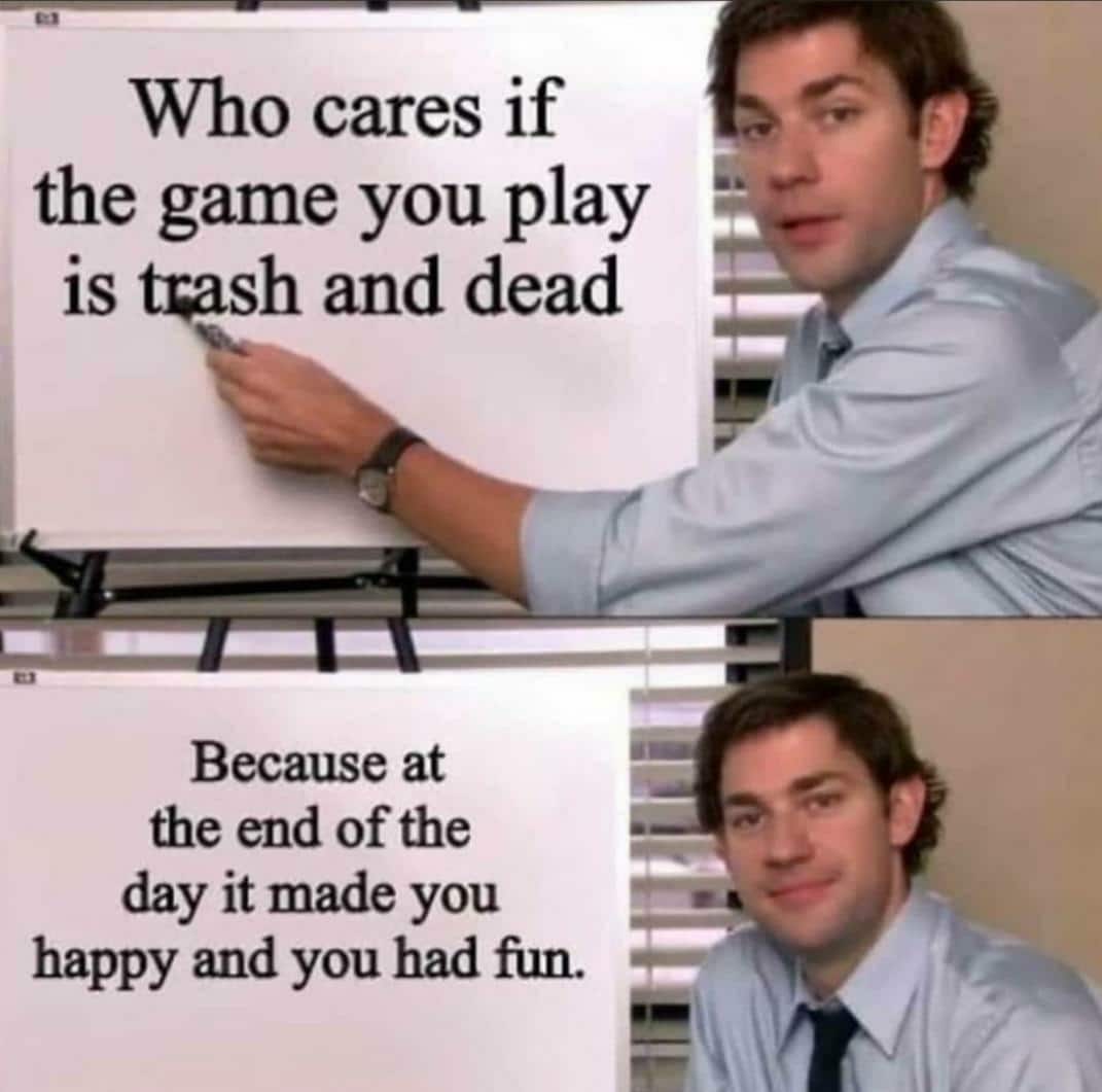 Wholesome memes, Battlefield, Xbox, Skyrim, Fortnite, Titanfall Wholesome Memes Wholesome memes, Battlefield, Xbox, Skyrim, Fortnite, Titanfall text: Who cares if the game you play is and dead Because at the end of the day it made you happy and you had fun. 