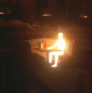 Glowing man in restaurant Cobra Kai Man search meme template