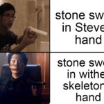 minecraft memes Minecraft,  text: stone sword in Steve