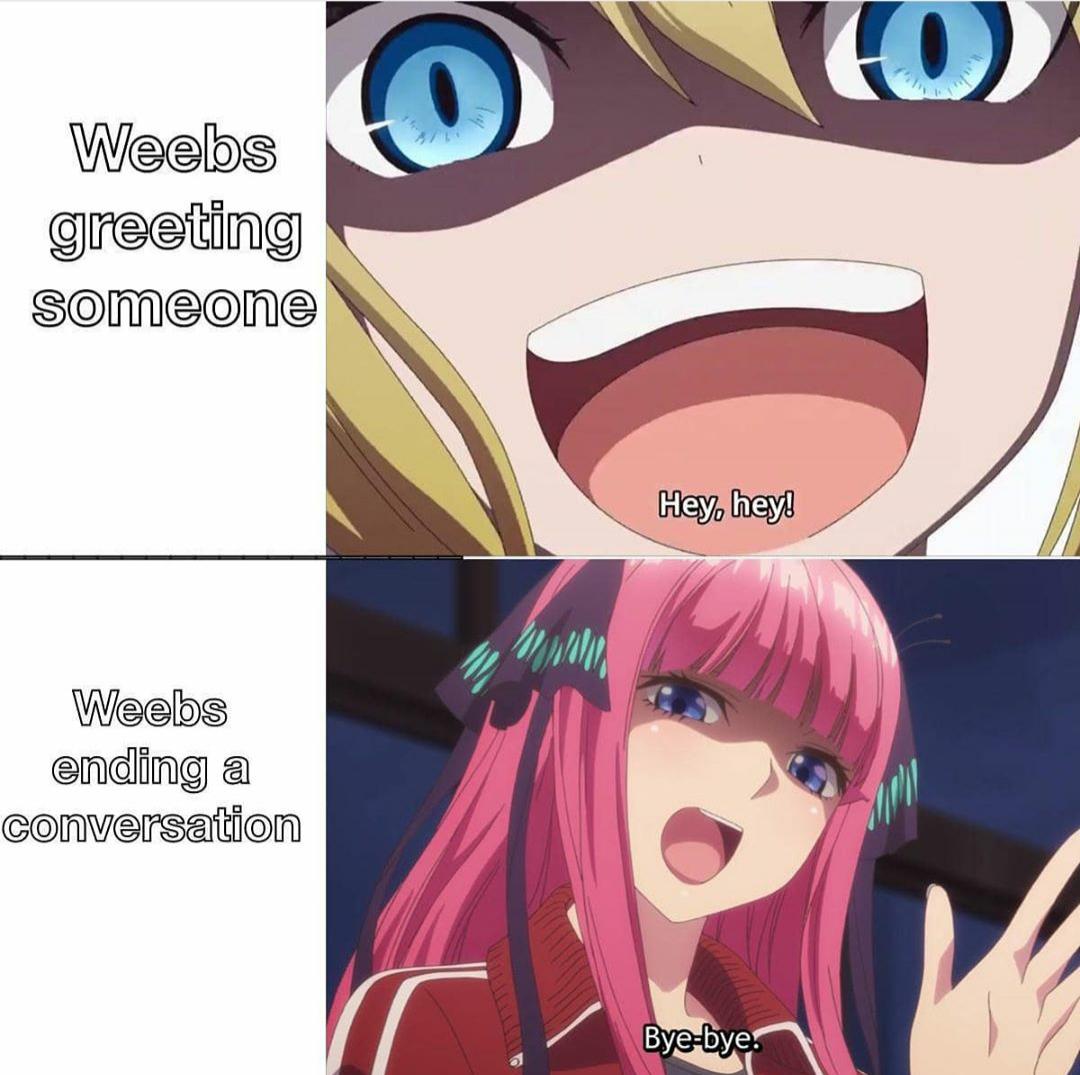 Anime, INSERT TITLE HERE Anime Memes Anime, INSERT TITLE HERE text: greetång someone weebs endång a conversatåon (hye-bye. 