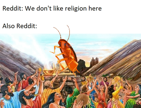 Dank, Br, Holy Roach, The Holy Roach, Reddit Dank Memes Dank, Br, Holy Roach, The Holy Roach, Reddit text: Reddit: We don't like religion here Also Reddit: 