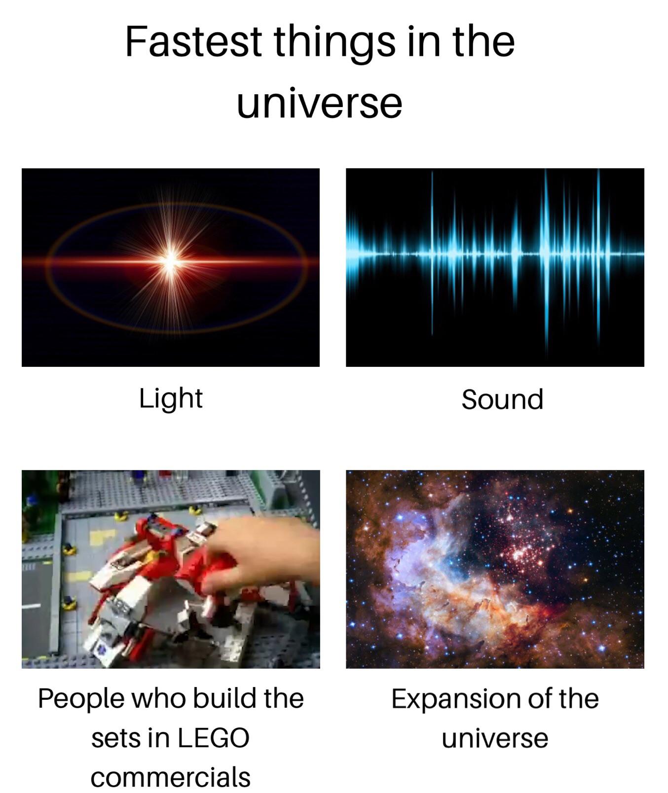 Dank, LEGO, Lego Dank Memes Dank, LEGO, Lego text: Fastest things in the Light People who build the sets in LEGO commercials Sound Expansion of the universe 