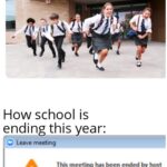 other memes Funny, Zoom, Australia text: How school ended last year: How school is ending this year: O Leave meeting This meeting has been ended by host  Funny, Zoom, Australia
