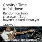 other memes Funny, Jerry, Gravity, Coyote, Understandable, Gravity Falls text: Gravity : Time to fall down Random cartoon character : But I haven