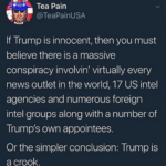 Political Memes Political, Trump, Russian, Razor, Occam, American text: Tea Pain @TeaPainUSA If Trump is innocent, then you must believe there is a massive conspiracy involvin