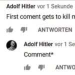 History Memes History, Hitler text: Adolf Hitler vor 1 Sekunde First coment gets to kill me ANTWORTEN Adolf Hitler vor 1 Sekunde Comment* ANTWORTEN  History, Hitler