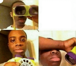 Black kid looking at something through binoculars Sad meme template