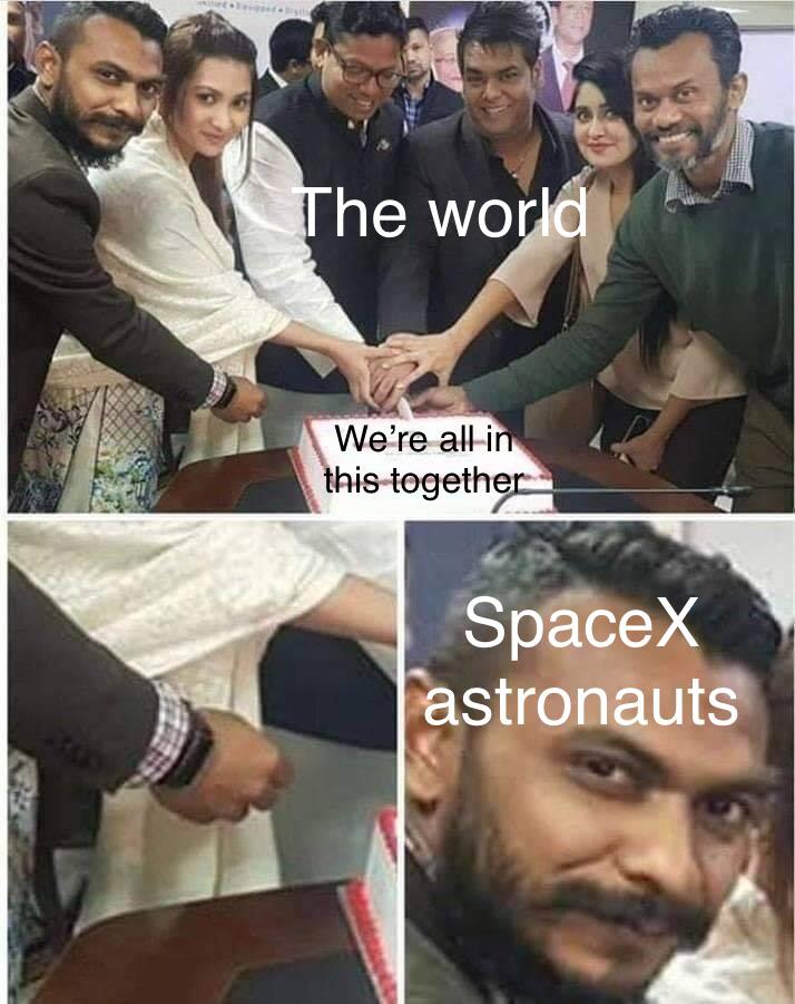 Funny, NASA, SpaceX, ISS, Earth, WARUDO other memes Funny, NASA, SpaceX, ISS, Earth, WARUDO text: he wo th astronauts 