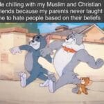 Wholesome Memes Wholesome memes, Christian, Islam text: Me chilling with my Muslim and Christian Friends because my parents never taught me to hate people based on their beliefs 