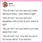 feminine memes Women, Not All Men, Fiona Apple text: ebele. @ebelee_ "Not all men" but you see your sister talking to a boy 