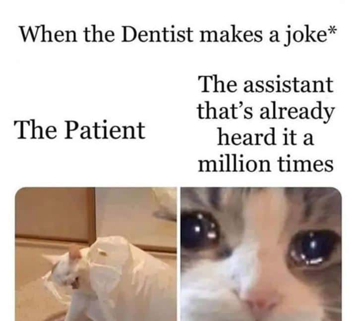 Funny, Patient, Dentist other memes Funny, Patient, Dentist text: When the Dentist makes a joke* The Patient The assistant that's already heard it a million times 