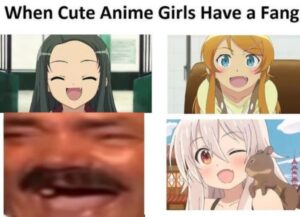 other memes Funny, EKW, Oreimo, Urara Meirochou, Kirino, Chiya text: When Cute Anime Girls Have a Fang