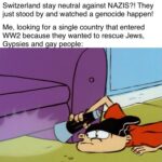 History Memes History, Jews, Switzerland, Germany, Swiss, France text: Amateur historian online: "How could Switzerland stay neutral against NAZIS?! They just stood by and watched a genocide happen! Me, looking for a single country that entered WW2 because they wanted to rescue Jews, G sies and a eo le. o 
