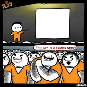 Prisoner escape plan comic (blank) Pointing meme template
