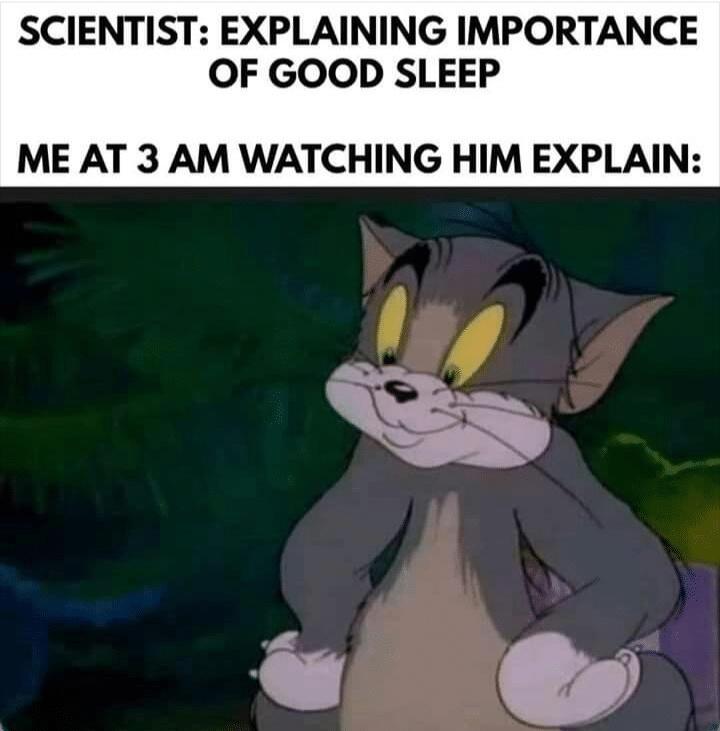 Dank,  other memes Dank,  text: SCIENTIST: EXPLAINING IMPORTANCE OF GOOD SLEEP ME AT 3 AM WATCHING HIM EXPLAIN: 
