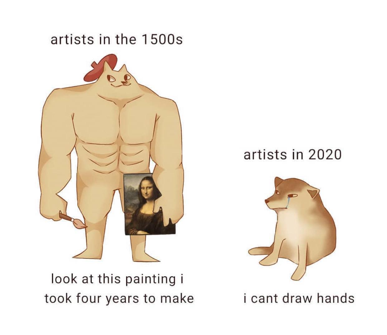 Funny, Mona Lisa, Yoshikage Kira, Instagram, Lisa, Vinci other memes Funny, Mona Lisa, Yoshikage Kira, Instagram, Lisa, Vinci text: artists in the 1 500s look at this painting i took four years to make artists in 2020 i cant draw hands 