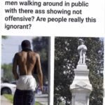 boomer memes Political, Trump, Suspiciously, No, Democrats text: How does a statue being in the same place for 100 years suddenly become offensive and men walking around in public with there ass showing not offensive? Are people really this ignorant?  Political, Trump, Suspiciously, No, Democrats
