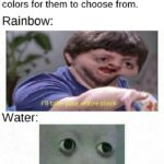Dank Memes Dank, RUN text: God: okay, so there are only 2 things left to be created and there are 7 colors for them to choose from. Rainbow: I