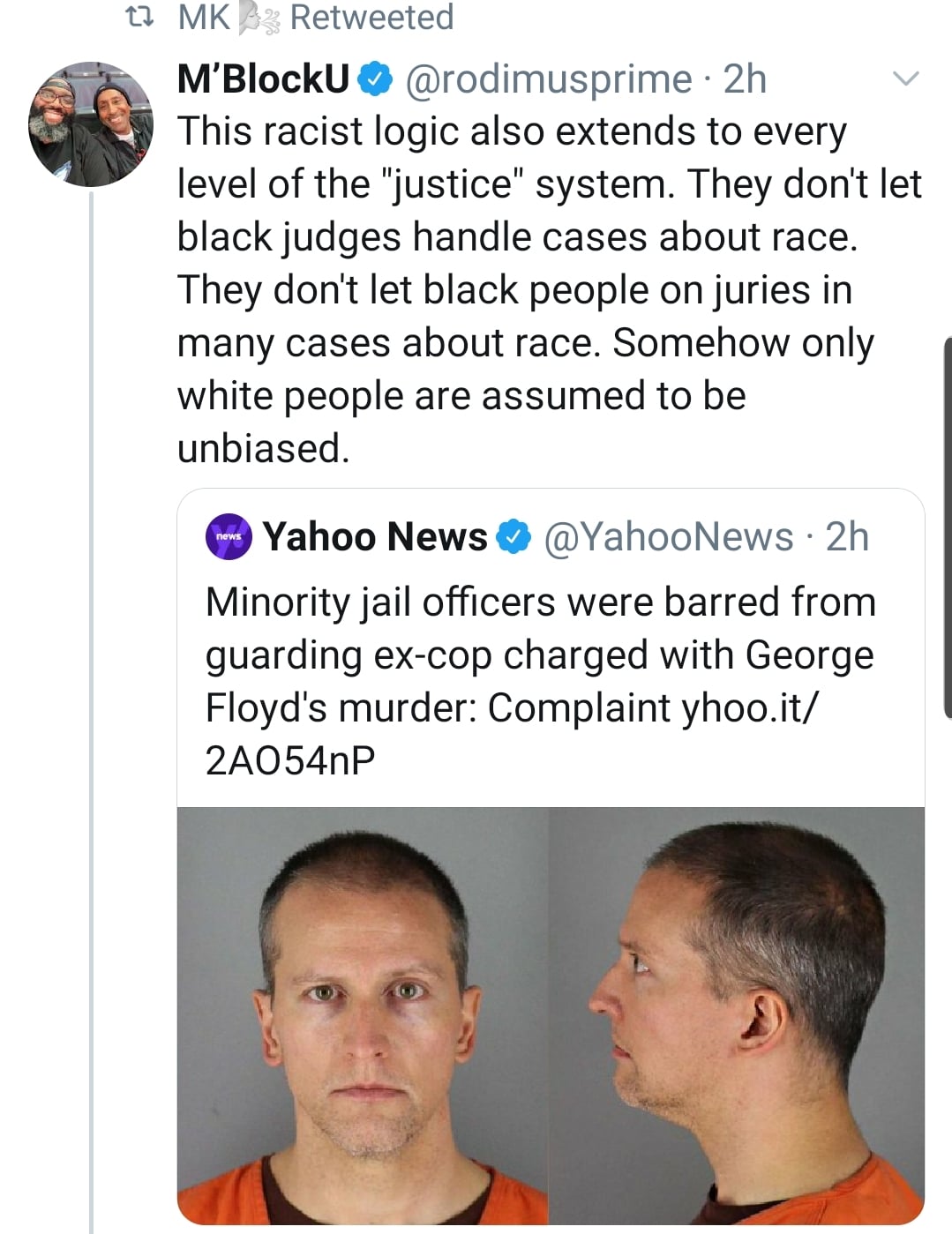 Tweets, Senate, George Floyd Black Twitter Memes Tweets, Senate, George Floyd text: MK Retweeted @rodimusprime • 2h M'BlockU This racist logic also extends to every level of the 