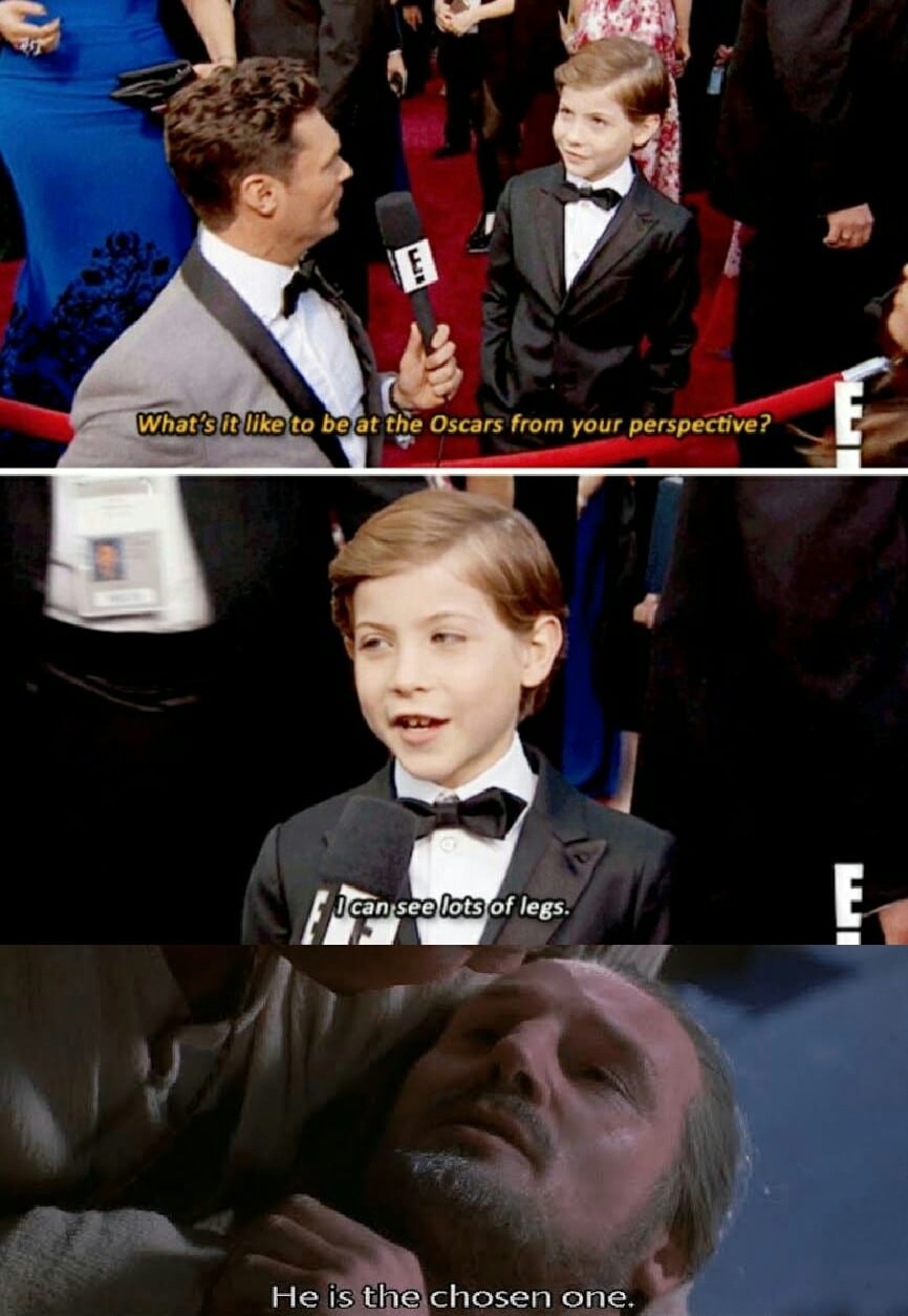 Funny, Room, Wonder, Tremblay, Good Boys other memes Funny, Room, Wonder, Tremblay, Good Boys text: QWhat 's.it liketo be at the Oscars from your perspective? I can see lots of legs. He is tl@e chosen one. u 