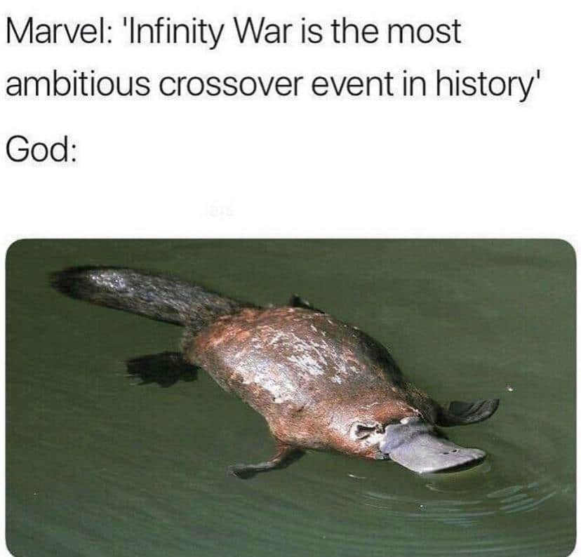Christian, God Christian Memes Christian, God text: Marvel: 'Infinity War is the most ambitious crossover event in history God: 